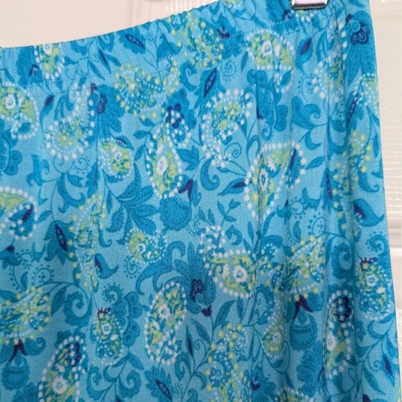Coldwater Creek Paisley Slinky Pants Womens Size Large Blue Stretch Pull On - Picture 3 of 10